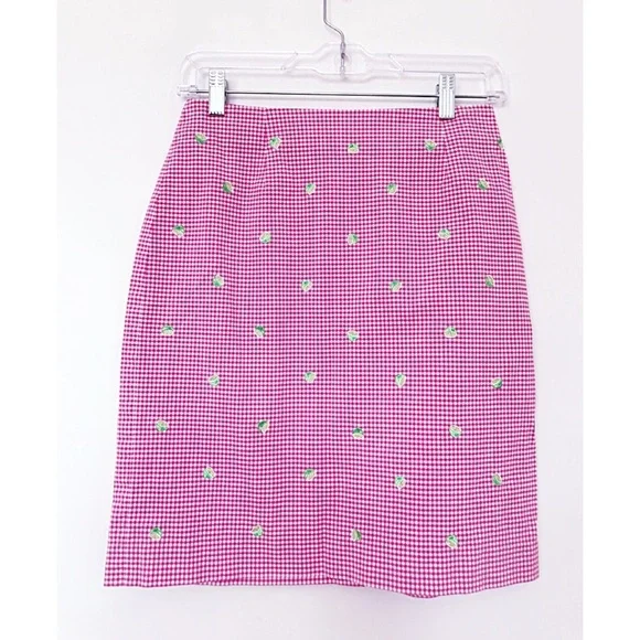 TALBOTS Sz 6P Gingham w/ Embroidered Limes Skirt - Picture 1 of 6